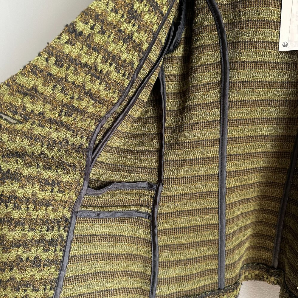 NWT ICHI IH Kate Mosley Olive & Brown Stripe Jacquard Fitted Blazer Women's Sm - Picture 3 of 6